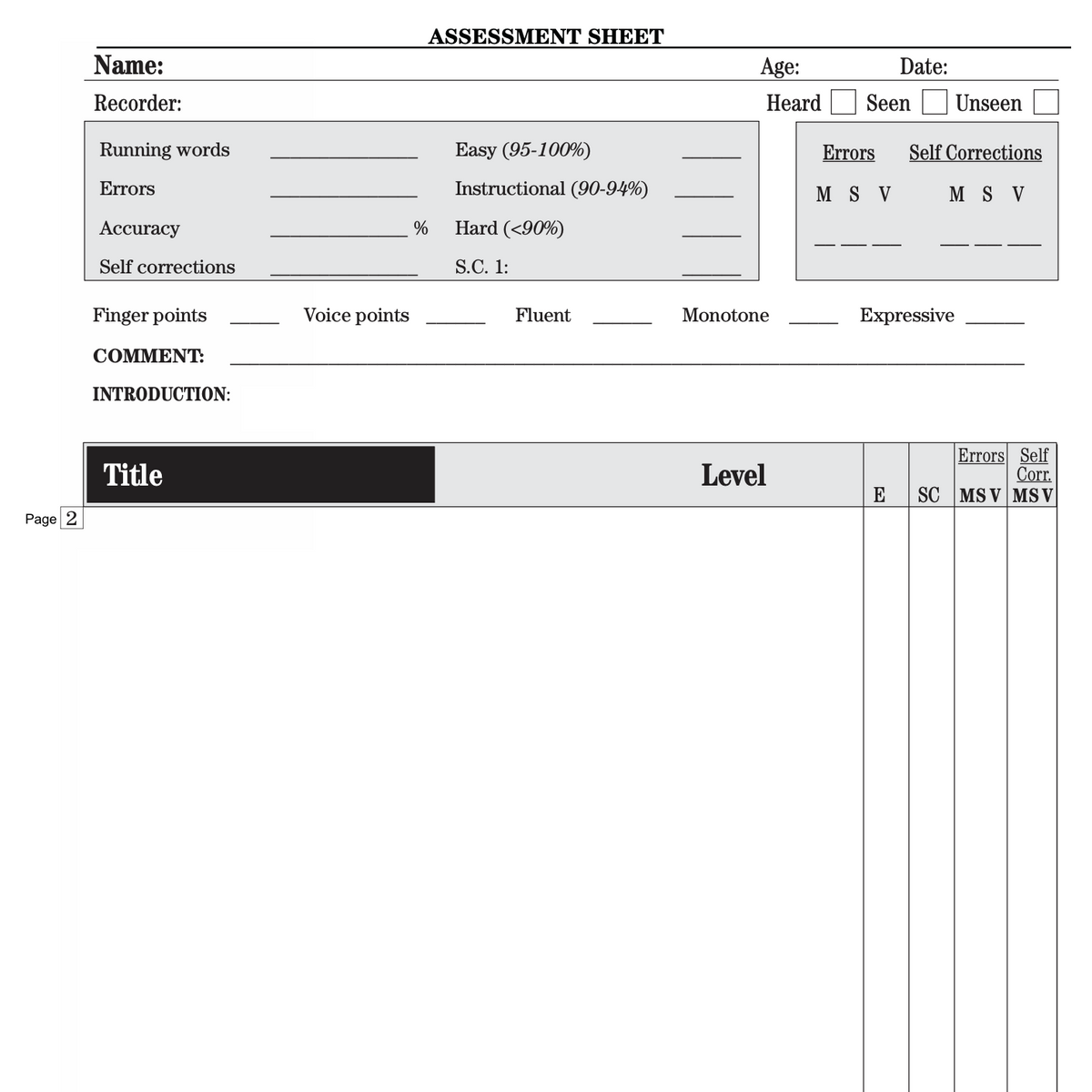 Running Record Assessment Sheets — template and examples  (FREE)